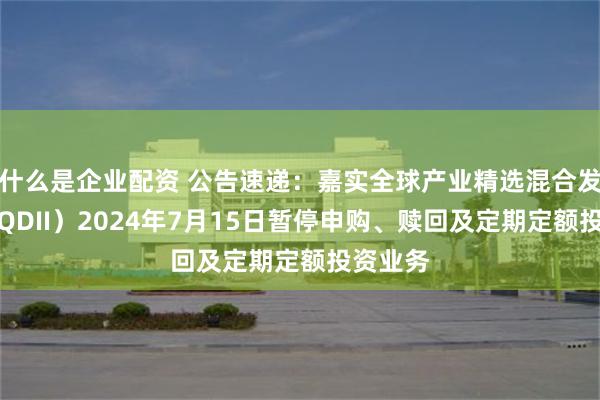 什么是企业配资 公告速递：嘉实全球产业精选混合发起式（QDII）2024年7月15日暂停申购、赎回及定期定额投资业务